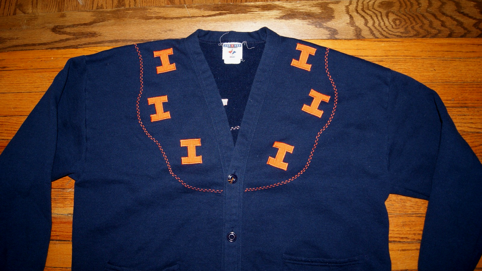 Illinois Fighting Illini Handmade Embroidered Cardigan Sweatshirt Xl Jerzees